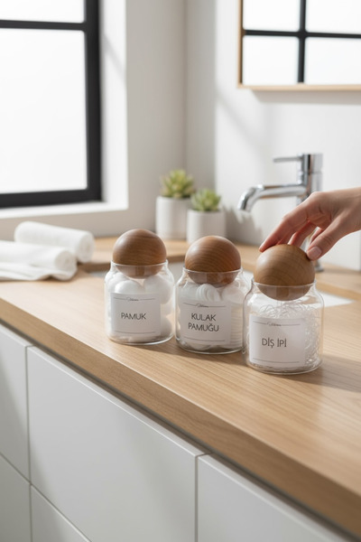 zezedesing برطمان القطن والبراعم وخيط تنظيف الأسنان 300 مل 3 قطع بغطاء كروي