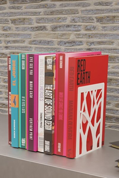 VENON 2 Pcs Tree Pattern White Metal Book Holder, Metal Book Support Bookshelf Organizing