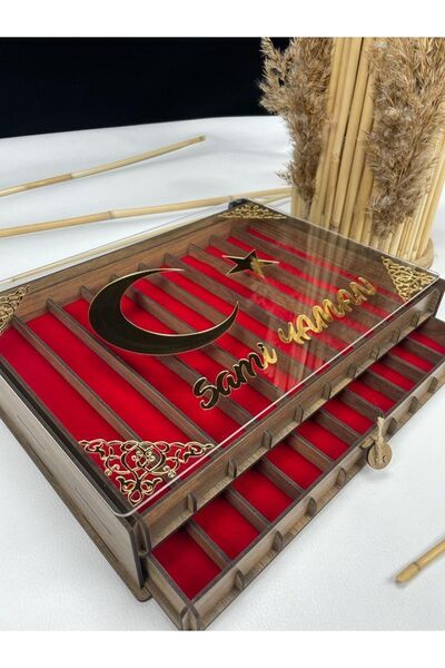 Yaman Hediyelik Kişiye Özel Şeffaf Kapaklı Ahşap Tesbih Koleksiyon Kutusu Tes...