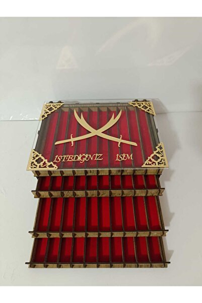 asaf Kişiye Özel Cam Kapaklı Ahşap Tesbih Koleksiyon Kutusu 40 Tesbihlik -asaflazer 6598+35