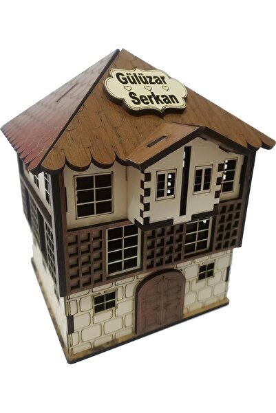Genel Markalar Kiişiye Özel Isimli Kilitli Dekoratif Ahşap Tarihi Ev Kumbara Ve Tip Box Parabox Konak Ev