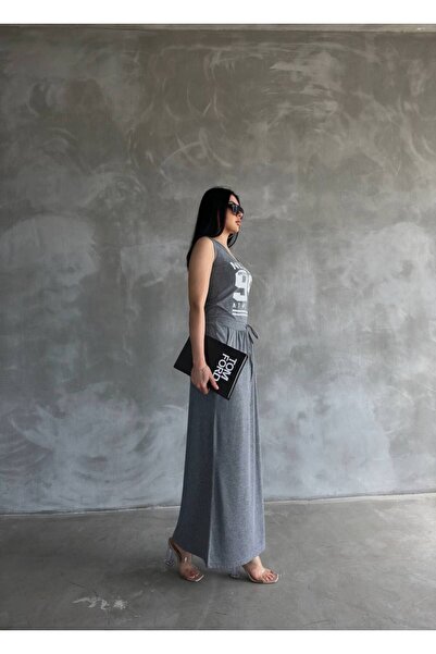 GAMZE ALPTEKİN Imported Compact Single Jersey Fabric Printed Maxi Dress Blouse Skirt Look