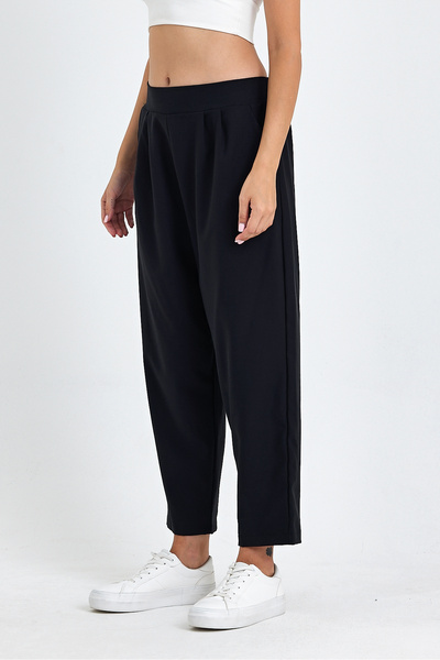 GAMZE ALPTEKİN بنطلون شالوار نسائي من مزيج الكتان عالي الخصر من الليكرا