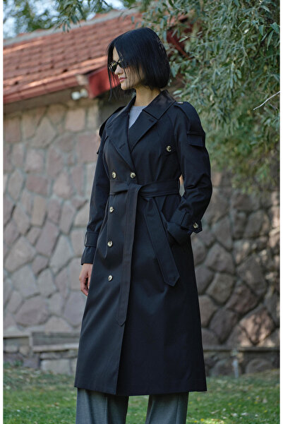 Fatma Atasoy Premium Siyah Oversize Trençkot