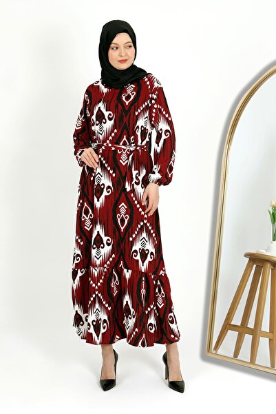 VELLICHOR Patterned Buruncuk Dress Burgundy