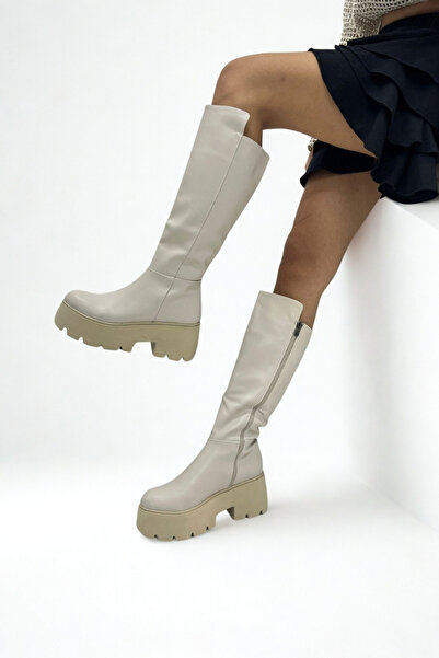 inizio Μπεζ Vegan Δερμάτινες Μπότες E1320 Μοντέλο Ανδρικά Παπούτσια