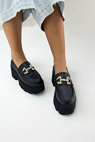 inizio Чорні товсті жіночі мокасини P9062