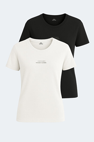 Slazenger Paytons Set of 2 Women's Ecru - Black T-Shirts