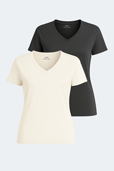 Slazenger Pericas Set of 2 Women's Ecru - Dark Gray T-Shirts