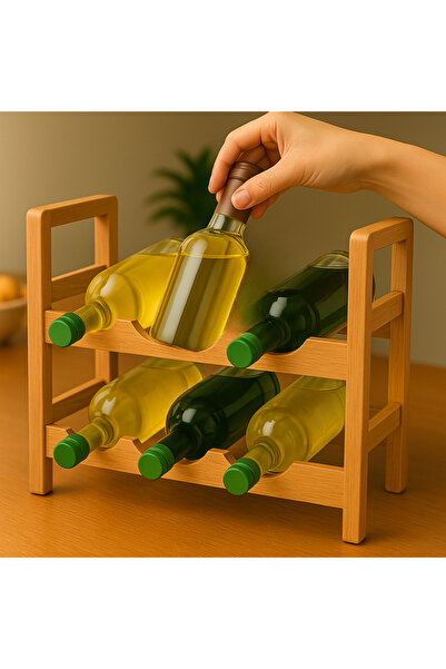 BEYLİNİ 2 Katlı Ahşap Dekoratif Şaraplık Modern Viski Şampanya Şişe İçki Rafı Şarap Rafı Yıllandırma Dolabı