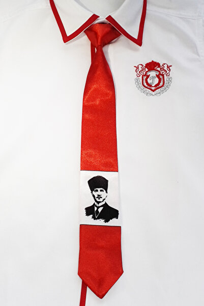 GallanD Tie with Atatürk Pattern for 3-4 Years Old Satin Tied Unisex Special Occasion Satin Children's Tie