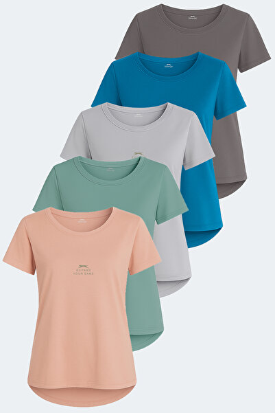 Slazenger Viraj Set of 5 Women's T-Shirts in Stone Grey - Petrol - Dark Grey - Salmon - Water Green