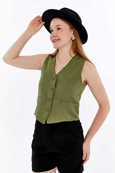 lovmi Women's Lined Bodycon Buttoned Stylish V-Neck Vest