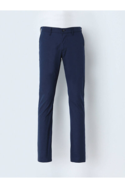 Kip Pantaloni casual din amestec de bumbac, cu țesătură simplă, albastru de n...