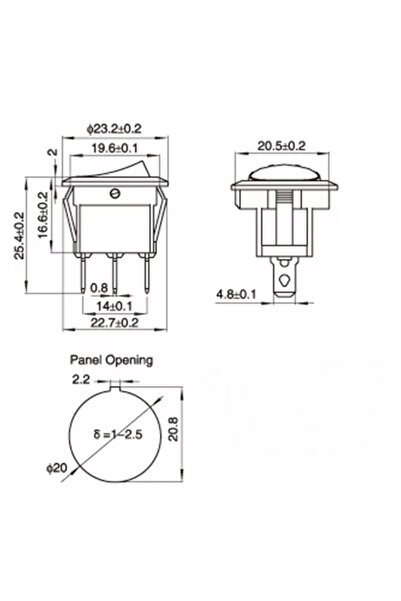 Maroces MR-134-6 YUVARLAK IŞIKSIZ SİYAH ANAHTAR ON-OFF-ON 6 BACAKLI SİYAH 3 KADEMELİ