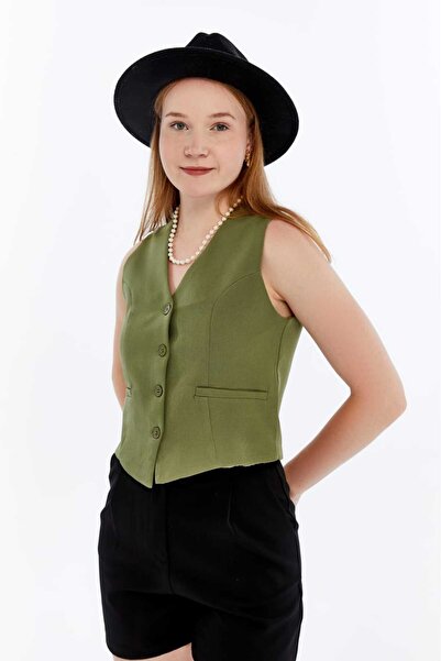 lovmi Women's Lined Bodycon Buttoned Stylish V-Neck Vest