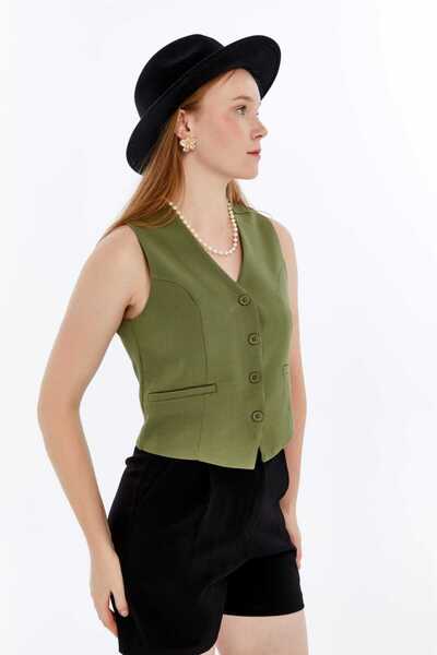 lovmi Women's Lined Bodycon Buttoned Stylish V-Neck Vest