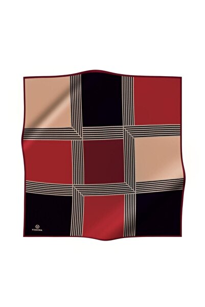 Vissona 57% Silk 43% Viscos Twill Silk Geometric Patterned Burgundy Color 90X90 Scarf Sewing Shape : Hand Sewing