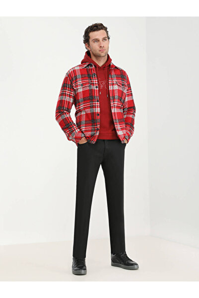 Kip Black Plain Woven Fitted Fit Casual Cotton Blended Trousers