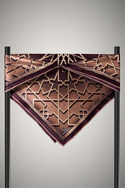 Vissona % 57 İPEK % 43 VİSKON Twill Türk Motifi Desenli Vizon Renkli 90x90 Eşarp Dikim Şekli: El Dikişi