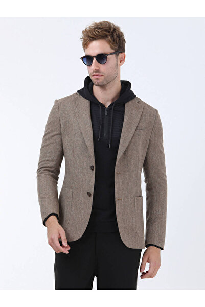 Kip Micro Modern Fit Camel Hair Wool Blended Jacket