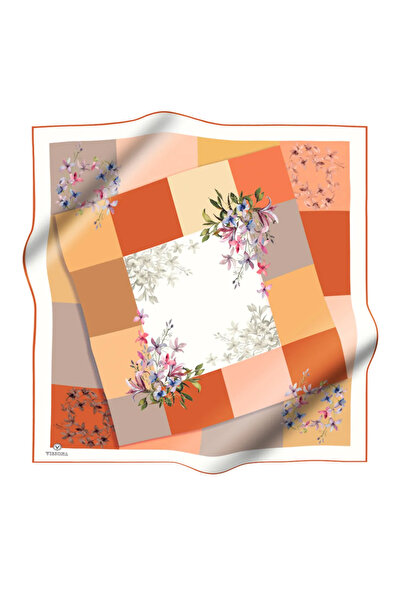 Vissona 57% MĂTASE 43% VISCOSĂ Twill de mătase cu model de carouri și flori c...