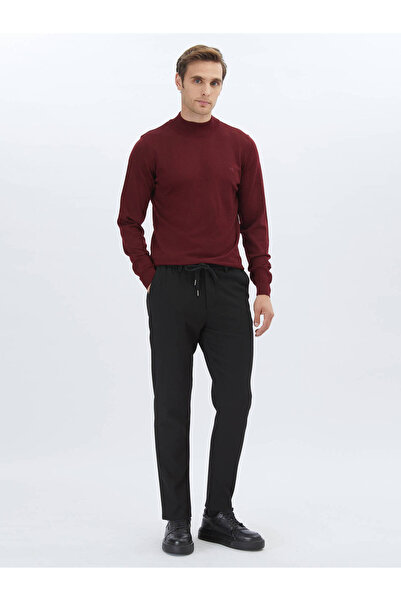 Kip Kırmızı Yarım Balıkçı Yaka Yün Karışımlı Triko Kazak