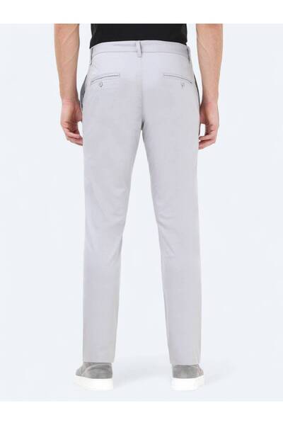 Kip Açık Gri Düz Dokuma Slim Fit Casual Pamuk Karışımlı Pantolon