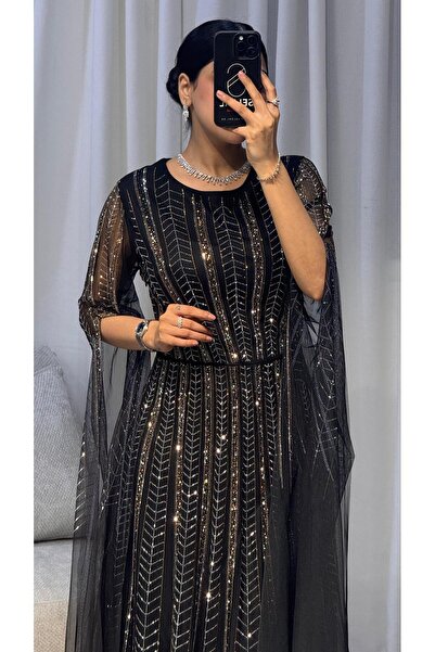 SELSAL فستان سهرة بأكمام طويلة مطرز