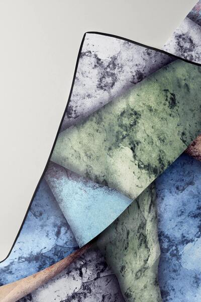 Vissona 57% Silk 43% Viscose Twill Silk Textured and Geometric Patterned Baby Blue - Mint Green Colored 90X90