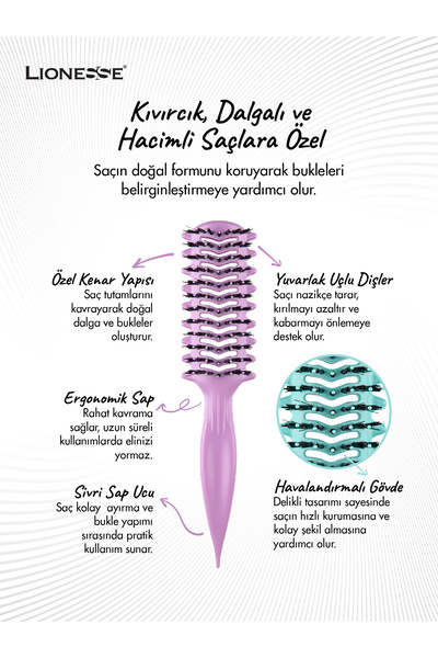 Lionesse Kıvırcık Saç Fırçası 8916 Pembe - Bukle Belirginleştirici Kıvırcık, Dalgalı ve Hacimli Saçlar
