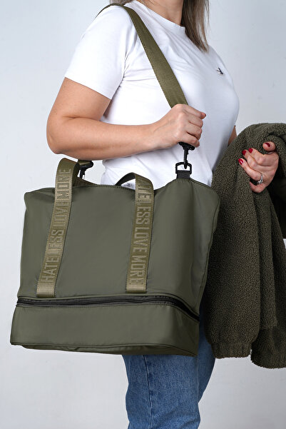 Do Tebe Τσάντα ταξιδιού για μητέρα και μωρό από ύφασμα αλεξίπτωτου με θήκη παπουτσιών, καλοκαιρινή/χειμερινή, χακί, γυναικεία αθλητική/φυσική κατάσταση