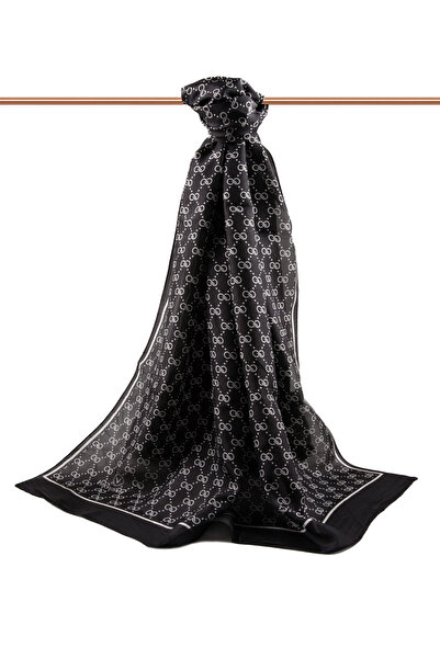 Vissona 100% silk small motif patterned black - black colored 92x210 shawl