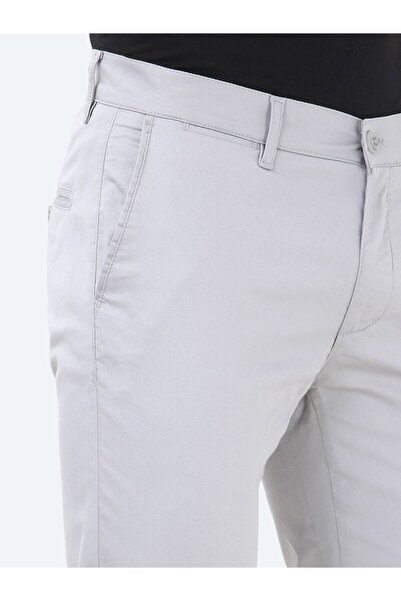 Kip Açık Gri Düz Dokuma Slim Fit Casual Pamuk Karışımlı Pantolon