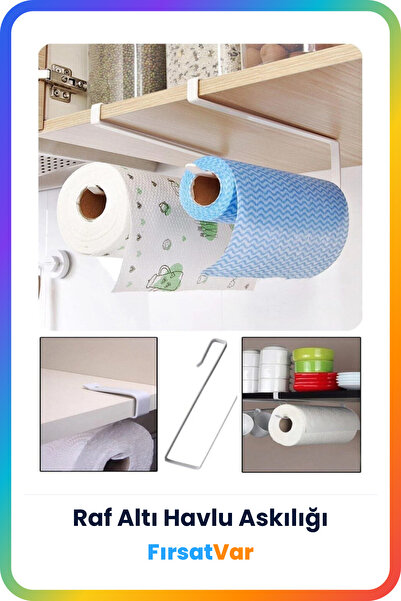 FırsatVar Raf Altına Takılan Kağıt Havlu Fincan Kupa Bardak Askılığı Metal Mutfak Düzenleyicisi Askı