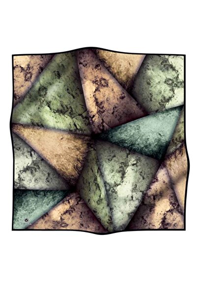 Vissona % 57 İPEK % 43 VİSKON Twill İpek Dokulu Ve Geometrik Desenli Zümrüt Yeşili - Haki Renkli 90x90 Eşarp