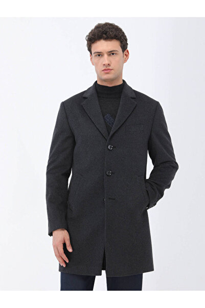 Kip Antrasit Regular Fit Kelebek Yaka Klasik Dokuma Palto