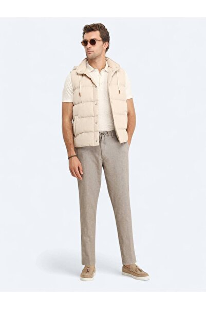 Kip Beige Regular Fit Hooded Casual Woven Sports Vest