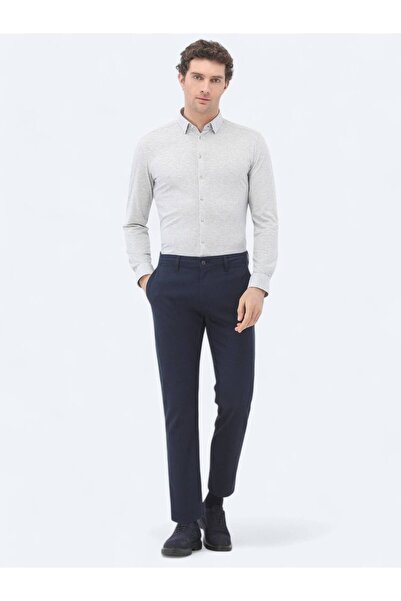 Kip Μπλε Navy Plain Woven Regular Fit Casual Παντελόνι από Βαμβακερό Μείγμα