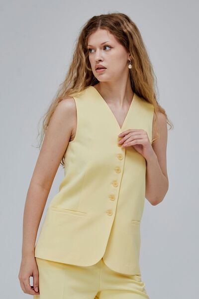 Bolivente Yellow Buttoned Regular Lined Woven Vest