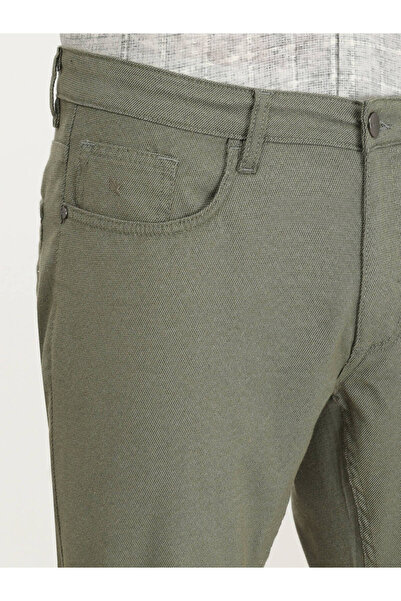 Kip Haki Dokuma Slim Fit Casual Pamuk Karışımlı Pantolon
