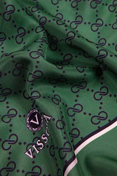 Vissona 100% Silk Tiny Motif Patterned Emerald Green Colored 92X210 Shawl