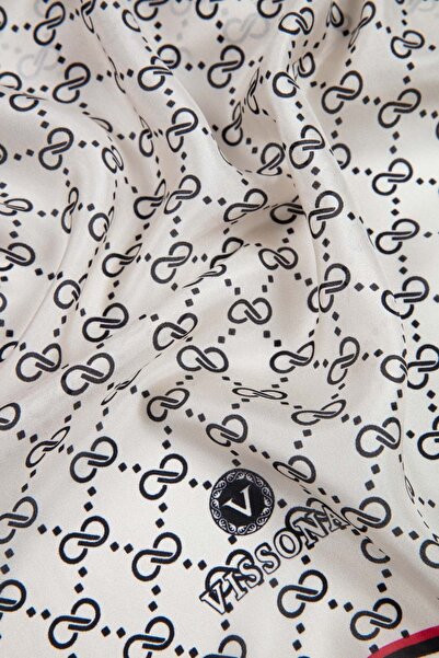 Vissona 100% silk tiny motif patterned cream colored 92x210 shawl