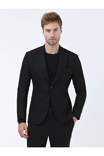 Kip Black Striped Modern Fit Jacket