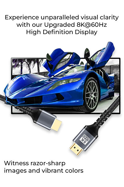 Glassology كابل HDMI بدقة 8K بطول 2 متر - 18 جيجابت في الثانية، 4K بتردد 60 هرتز، HDR، ثلاثي الأبعاد، مضفر، متوافق مع أجهزة متعددة