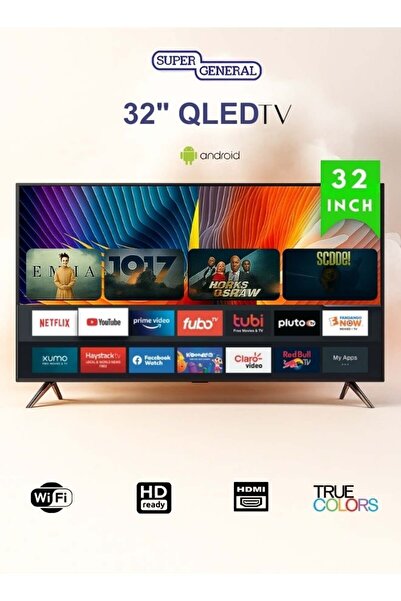 SUPER GENERAL تلفزيون QLED ذكي 32 بوصة يعمل بنظام أندرويد مع مكبر صوت 16 وات