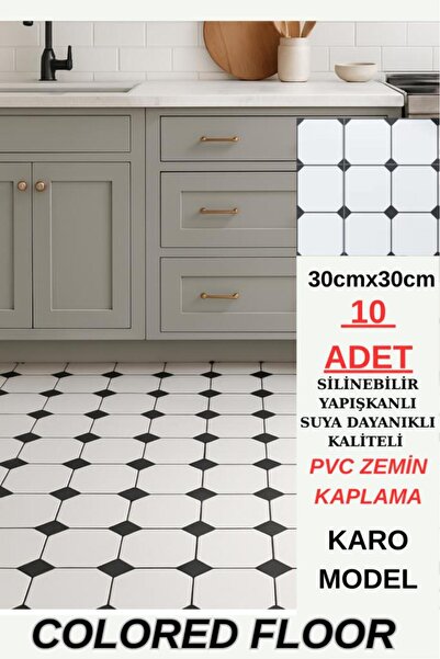 Renkli Duvarlar 30cm x 30cm 10 Adet Yapışkanlı Karo Floor Pvc Panel Yer Zemin Kaplama Paneli Arkası Kauçuklu 3319