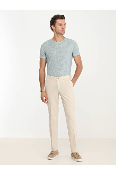 Kip Beige Woven Slim Fit Casual Cotton Blend Trousers