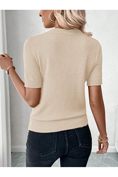 AQE FASHION Μπλούζα με λαιμόκοψη Lycra με κοντό μανίκι βιζόν