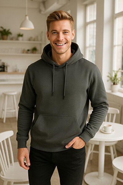 Rich Men's Smoked Cotton Pocket Detailed Hooded Sweatshirt